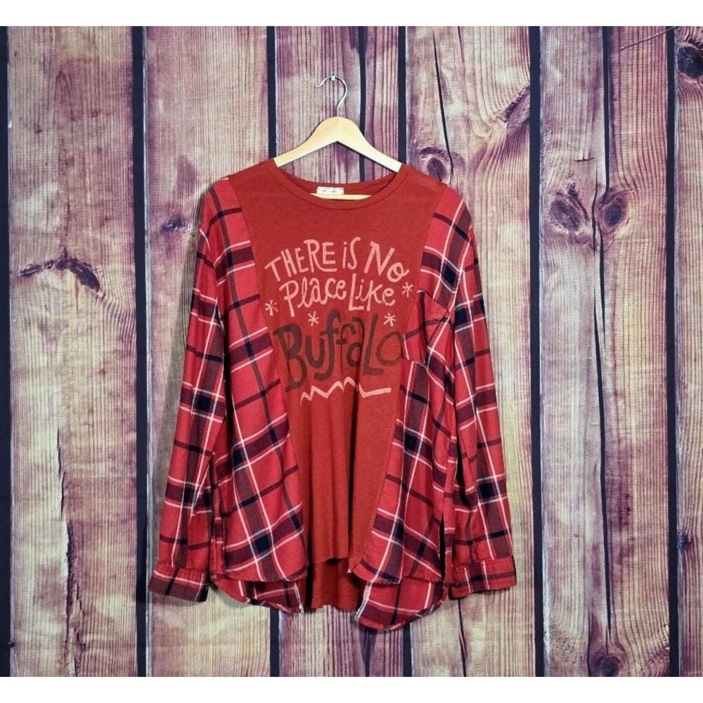 Upcycled Theres No Place Like Buffalo Oversized Flannel Shirt XL 2X